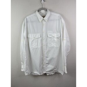 Camel‎ Shirt Men's L White Twill Double Pocket Utility Adventure Safari Outdoors